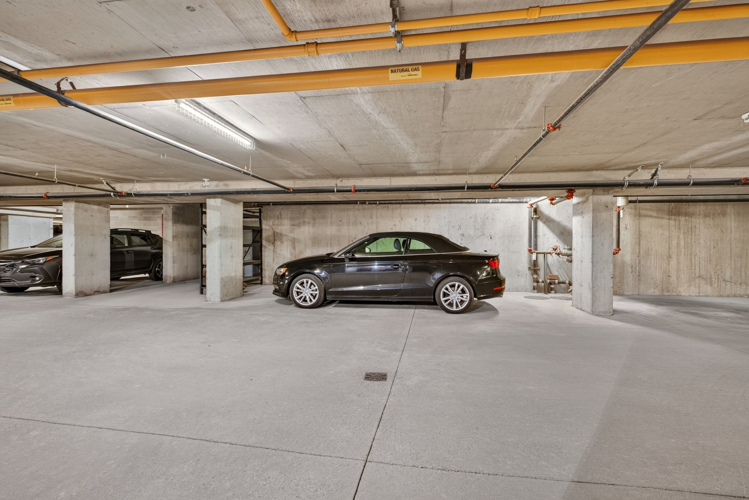 Heated underground parking with interior access